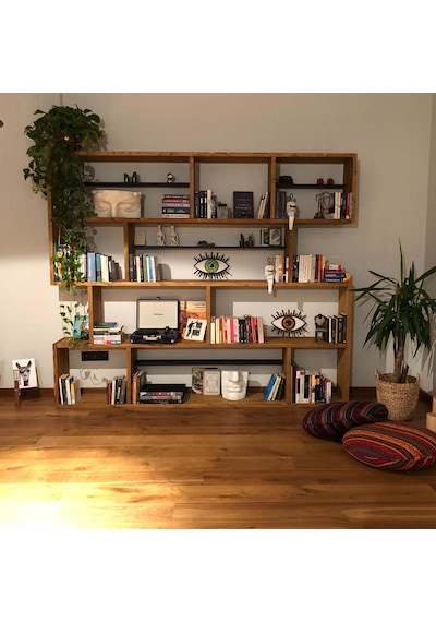 Woodesk Yonca Masif Ağaç Tik Renk 200x200 Kitaplık Cpt6004-200