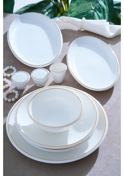 Acar Wilhide 12 Kişilik 54 Parça Porselen Yemek Takımı Beyaz - Gold