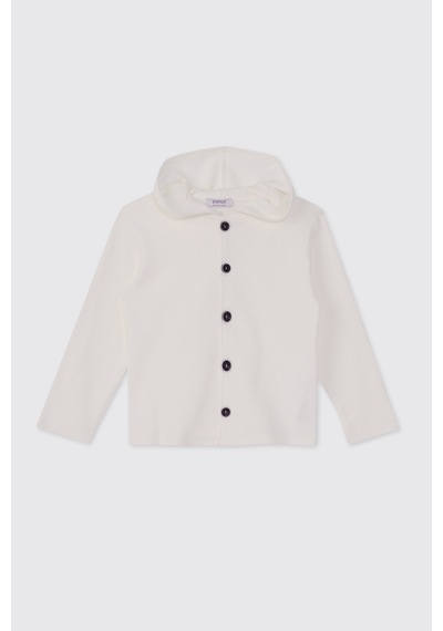 Panço Erkek Çocuk Kapüşonlu Beyaz Örme Ceket 2521BK22010