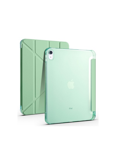 İpad 10.9 2022 10.nesil A2696-a2757-a2777-a3162 Uyumlu Kalem Bölmeli Dönebilen Üçgen Standlı Tri Folding Tablet Kılıfı - Koyu Yeşil - T25971