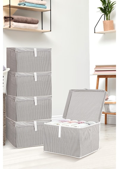 5 Adet Kapaklı Çok Amaçlı Hurç Saklama Kutusu Organizer Mini 40 X 30 X 26 Cm Gri Gri