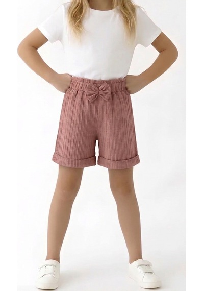 Esila Kids Kız Çocuk Bermuda Şort Beli Lastikli Duble Paça Gülkurusu