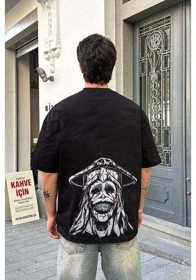Barlashive Erkek Kısa Kol Tişört Bisiklet Yaka Yıldırım Baskılı Oversize T-shirt - Siyah Çok Renkli