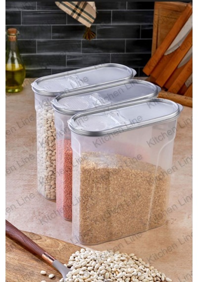 Erzak Bakliyat Kiler Saklama Kabı 3lü, 6lt Gri