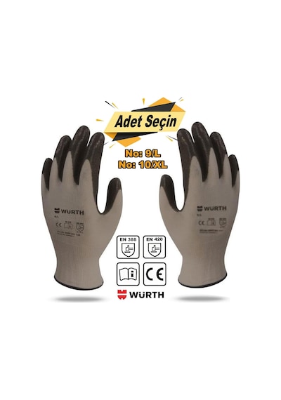 Würth Nitril Kaplama Sanayi Iş Usta Eldiveni Mekanikçi 9/L-10/Xl