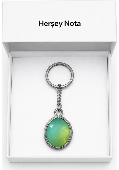 Unisex Ruh Hali Anahtarlık Oval Taşlı Yeşil Renk Metal Aksesuar