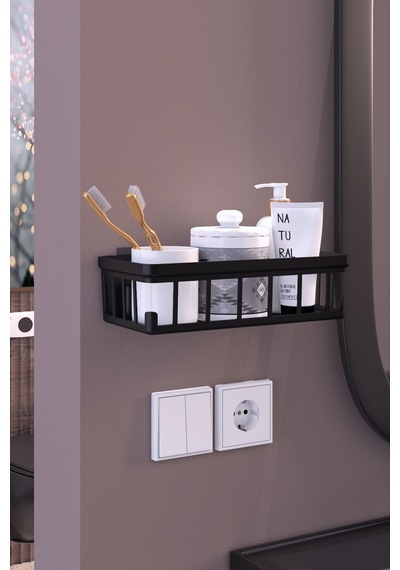 İndecor Houseware 1 Adet Oslo Banyo Düzenleyici Deterjanlık Sabunluk 1'li Yapışkanlı Eviye Altı Düzenleyici Organizer Siyah