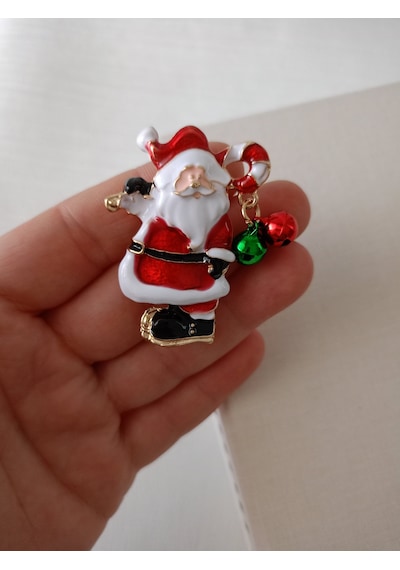Lente Aksesuar Noel Baba Yeni Yıl Broşu-zilli Noel Baba Yaka İğnesi-yılbaşı Hediyesi Çok Renkli