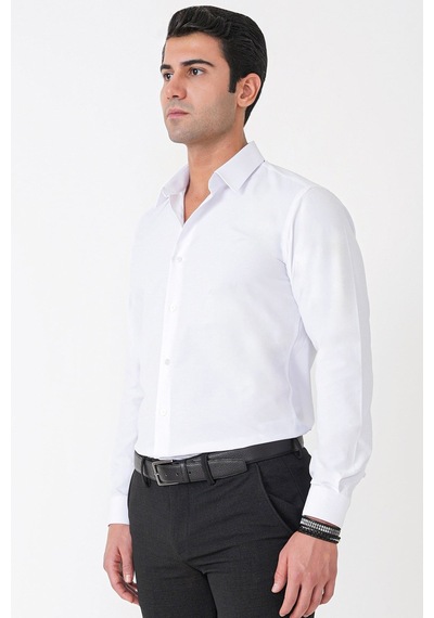 Beyaz %100 Pamuklu Nefes Alabilir Kolay Ütülenebilir Uzun Kollu Slim Fit Gömlek Gk 766