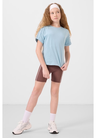 Açık Mavi Pamuklu O Yaka Oversize Fit Basic Kız Çocuk T-shirt - 75182 Açık Mavi