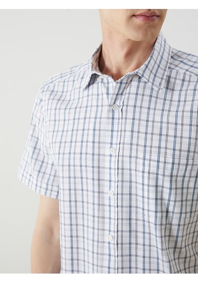 Lcwaıkıkı Classic Beyaz Regular Fit Kısa Kollu Ekose Poplin Erkek Gömlek