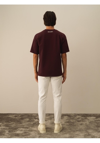 Xint Bordo Pamuk Dokulu Oversize Tişört 502051