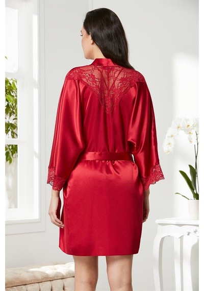 Pierre Cardin 4280 Kadın Saten Dantelli Gecelik Sabahlık Takım-bordo Bordo