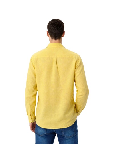 Arma Ar-ma Erkek Keten Gömlek Baskisiz Basic Düğme Kapamali Cepsiz Uzun Kollu Gömlek Dokuma Kumaş Regular Fit %60 Pamuk %40 Keten Y31485118102 Sarı-s1