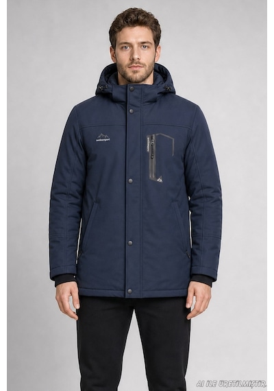 Freemen Erkek Kapüşonlu İçi Kürklü Su Ve Rüzgar Geçirmez Outdoor Softshell Mont-414 Lacivert