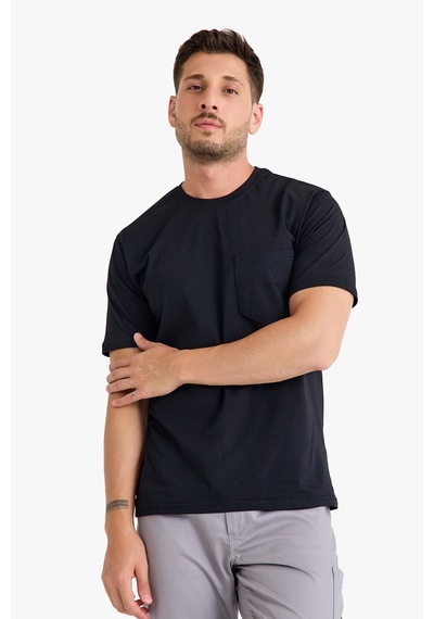 Bisiklet Yaka Kalem Cepli T-shirt SIYAH