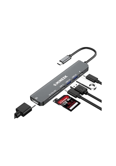 Macbook İle Uyumlu Usb-c Hub Çoklayıcı Hdmı/sd Card/micro Sd/usb 2.0/usb 3.0/usb-c/pd 100watt / Bağlantı Port Usb Çoklayıcı Adaptör 7-in -1 Multi Hub Hdmı
