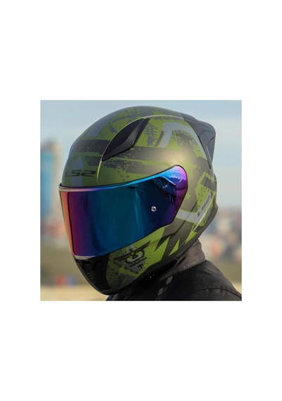 Ls2 Rapid 2 Thunder Birds Full Face Motosiklet Kaskı Gökkuşağı Vizörlü Mat Yeşil - Siyah