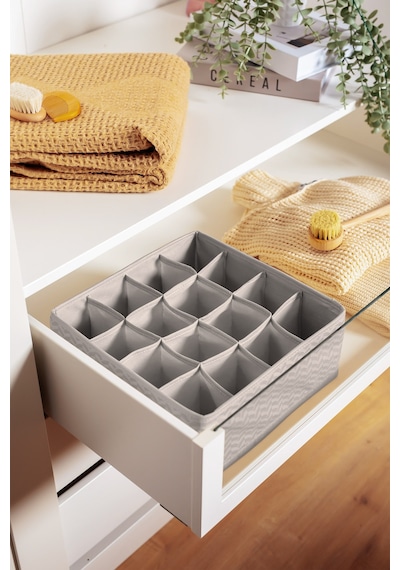 Serstil 16 Gözlü Çekmece İçi Dolap Çorap / İç Çamaşırı Katlanabilir Düzenleyici Organizer Kutu 28x28x12 Cm Martı Gri
