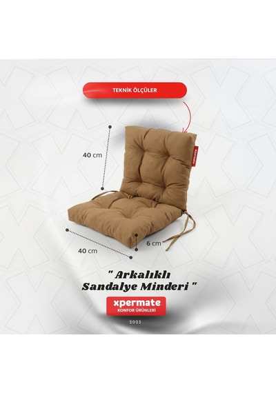 Pofuduk Arkalıklı Sandalye Minderi Bağcıklı Yıkanabilir Dekoratif Minder Kahverengi