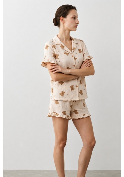 Kadın Relaxed Lastikli Kar Beyaz Pijama Takımı