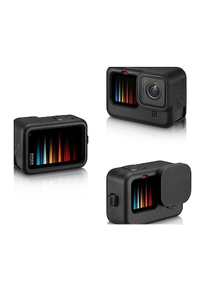 Gopro 9/10/11/12 Aksiyon Kamera Uyumlu Silikon Kılıfı + Lens Kapağı Siyah