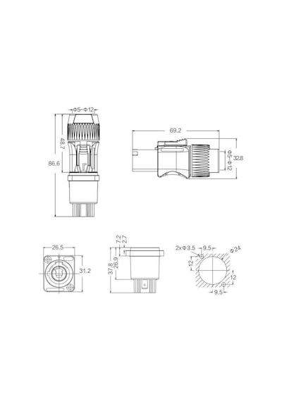 Yf-24-j03sx-01-001 3-pin Şase Tip Powercon Konnektör - Dişi