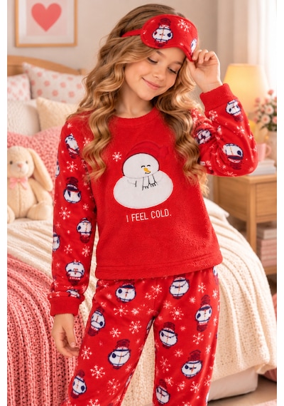 Free Beka Kız Çocuk Yılbaşı Desenli Yumuşak Kalın Kışlık Aplike Nakışlı Polar Pijama Takımı Ve Göz Bandı Sıcak Tutan Kırmızı Free Beka Kız Çocuk Yılbaşı Desenli Yumuşak Kalın Kışlık Aplike Nakışlı Polar Pijama Takımı Ve Göz Bandı Sıcak Tutan Kırmızı