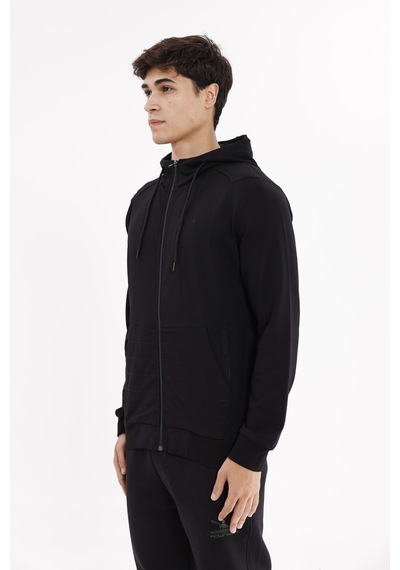 Rowinger Omuz Panel Detaylı Fermuarlı Kapüşonlu Erkek Sweatshirt Black
