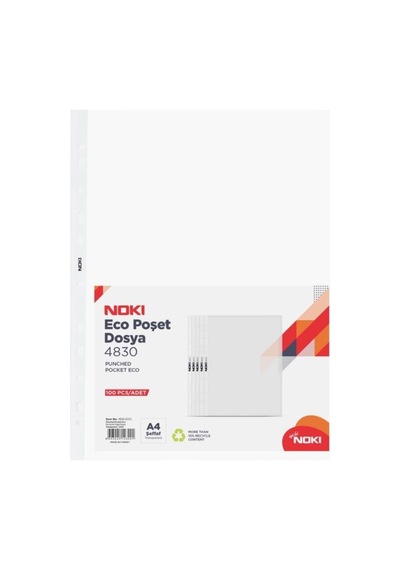 Tr Noki Eco Poşet Dosya, Delikli, A4, 100'lü Paket, Şeffaf 0.75 LT - 2.5 LT - 12 KG