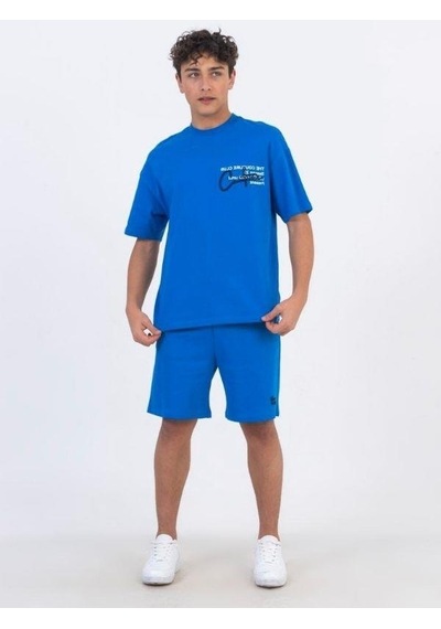 Zekids Erkek Çocuk Pamuklu Oversize Kesim Şort-11871-saks Saks Mavi