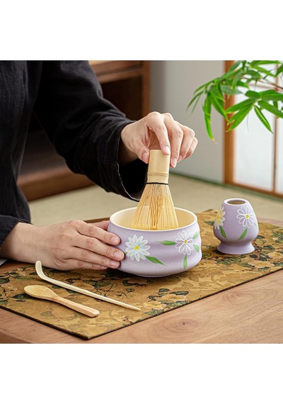 Uhoome 4 Parçalı Japon Matcha Seti - Matcha Çırpıcısı, Bambu Ölçü Kaşığı, Geleneksel Matcha Seti Çok Renkli