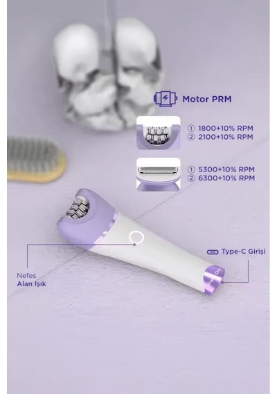 Tep-02 Beyaz 6 Başlıklı Yüz+koltuk Altı+bikini Bölgesi+bacak Islak Ve Kuru Kablosuz Epilatö Beyaz