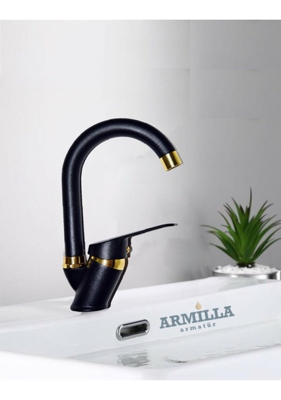 Siyah Gold Baston Borulu Banyo Lavabo Musluğu Çeşmesi Bataryası Diğer
