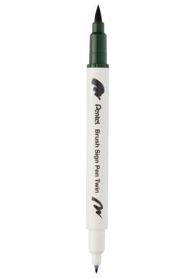 Pentel Brush Sing Pen Twin Çift Taraflı Fırça Uçlu Kalem Zeytin Yeşili