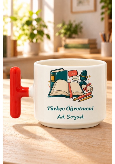 Türkçe Öğretmeni İsimli Baskılı Kırmızı Kulplu T Kupa