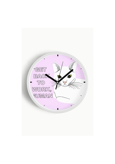Sevimli Kedi Temalı Modern Duvar Saati - 35cm - Önü Camlı Beyaz Kasa - Sessiz Mekanizma-jh0010 Beyaz