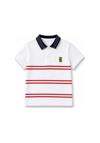 Haribo Lisanslı Çizgili Polo Yaka Çocuk T-shirt Şort Takım Lacivert