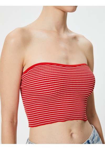 Koton Straplez Kroşe Crop Üst Kırmızı Çizgili 4sak30141ht Kırmızı Çizgili