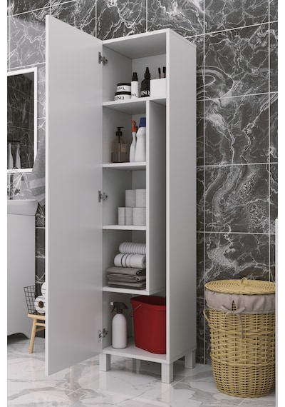 Çok Amaçlı Kapaklı Banyo Dolabı - Yüksek Raflı, Dar Alanlara Uyumlu Depolama Dolabı - Beyaz - 45cm Çok Amaçlı Kapaklı Banyo Dolabı - Yüksek Raflı, Dar Alanlara Uyumlu Depolama Dolabı - Beyaz - 45cm