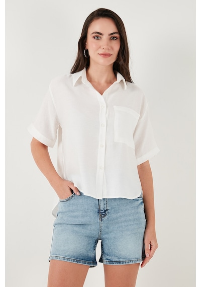 Lela Regular Fit Göğüs Cepli Kısa Kollu Bayan Gömlek 6779324 Beyaz