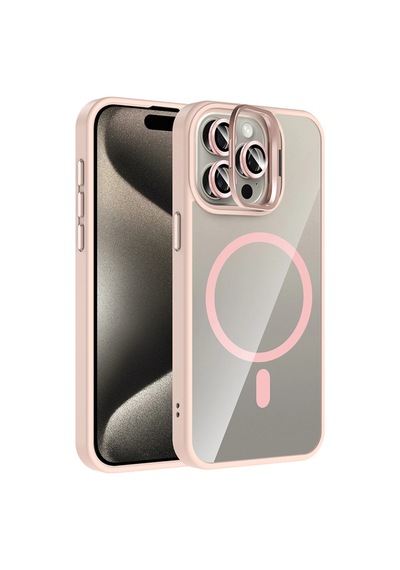 Joko İphone 14 Pro Max Remim Lensli Magsafe Standlı Kapak - Pembe Çok Renkli Diğer