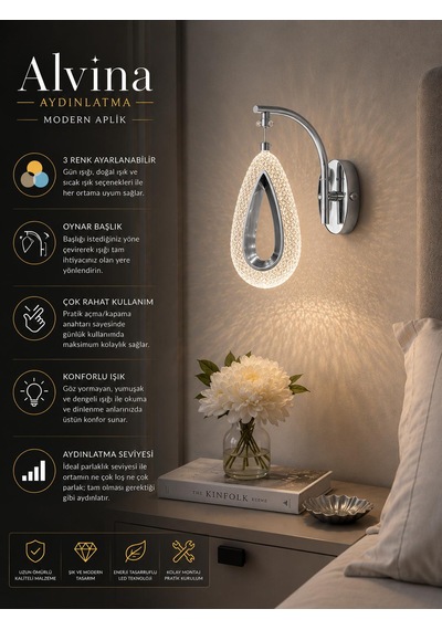 Vela Kristal Led Krom Aplik