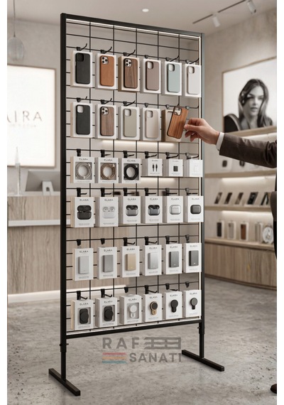 90x190 Cm Ayaklı Tel Pano Metal Stand Duvara Monte Grid Panel Mağaza Market Telefoncu Bijuteri Askılık Standı Siyah