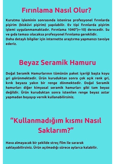 Dsh Doğal Seramik Hamuru Seramik Hamuru 4000 Gr, 7li Plastik Ebeşuar Modelaj Seti , Kesme Teli-ipi, Guaj, Doğal Kil