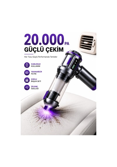 Kablosuz Taşınabilir Şarjlı Süpürge 20000pa Araç - Ofis - Ev Süpürgesi