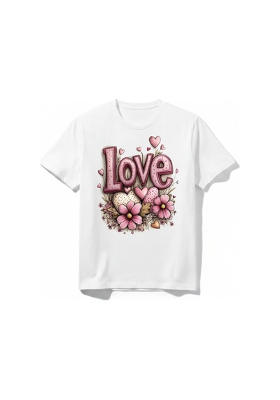 Urbantrendstore Love Çicek Kız Çocuk Günlük Sade Basic Unisex Bisiklet Yuvarlak Yaka Basic Kısa Kollu %100 Pamuk Tişört Beyaz