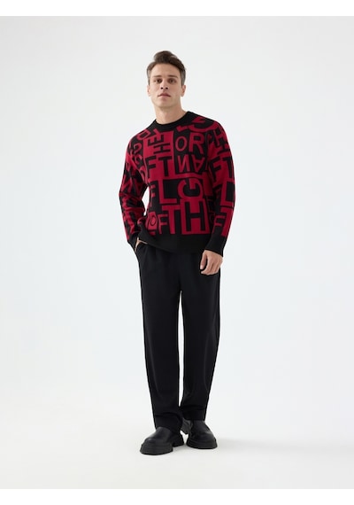 Oversize Erkek Kazak Black&red