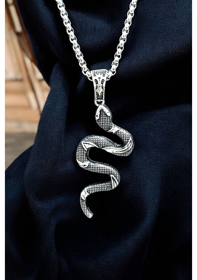Gümüş Kaplama Krom-çelik Erkek Kolyesi California Milk Snake Yılan Madalyon Beyaz