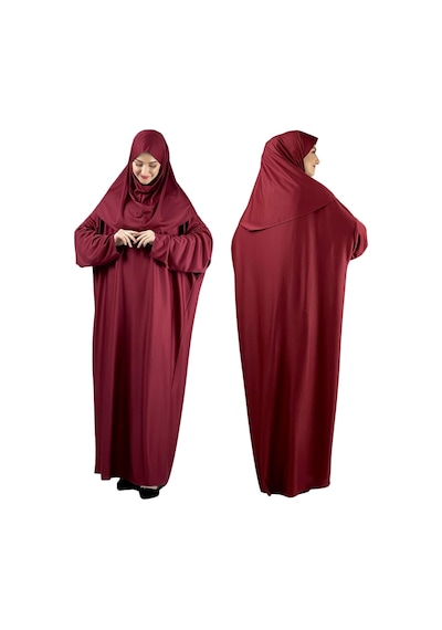 Modish Group Zarif Namaz Elbisesi Ve Türban Tesbih Set Tesettür Şal Müslüman Kıyafetleri Abaya - Indigo Bordo